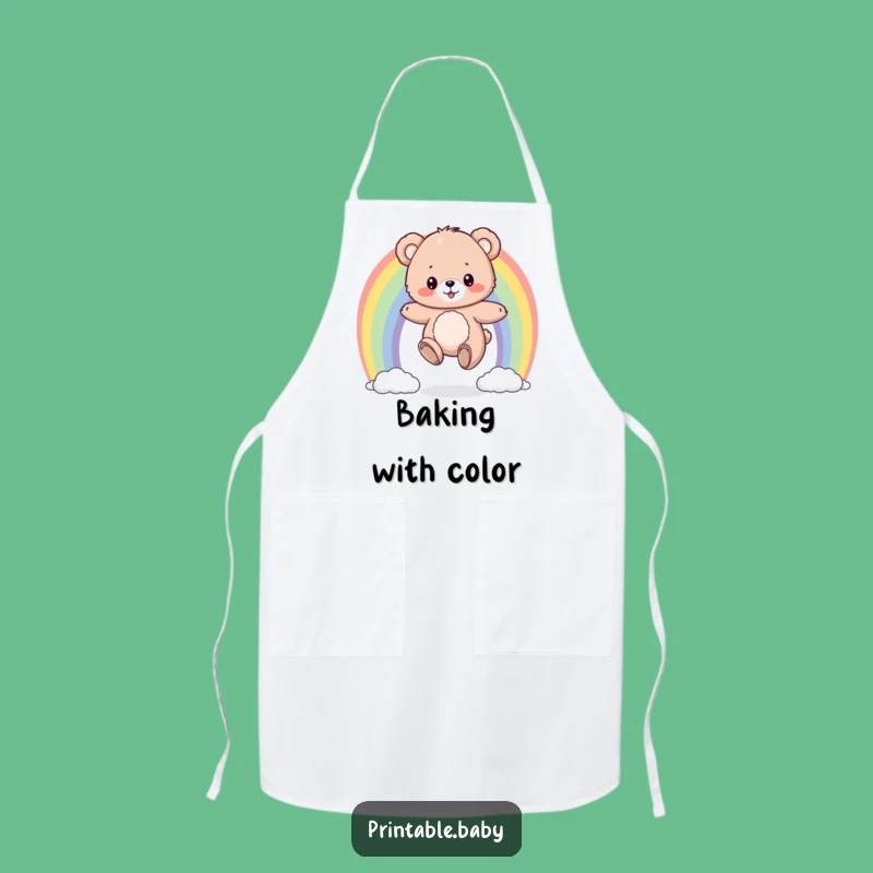 Funny Bear Cub Rainbow Apron: Cook with Colorful Cheer