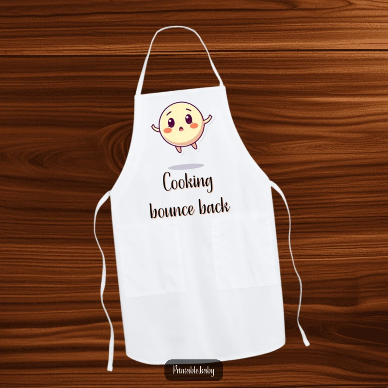 Funny Bouncing Ball Apron: A kitchen apron designed with a surprised, bouncing ball character in mid-air, ideal for active cooks.