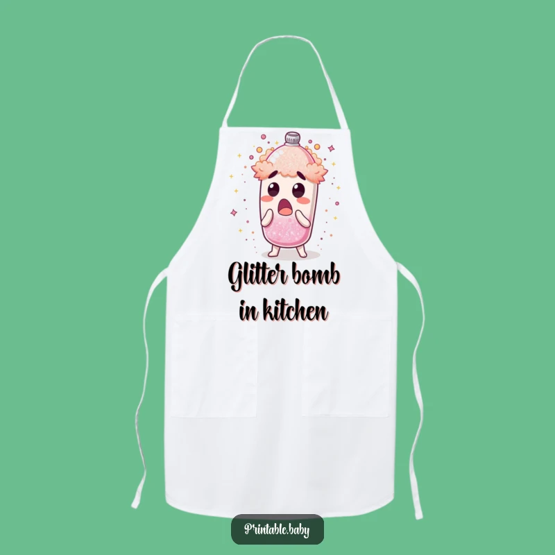 Funny Glitter Shaker Apron: Surprised Chef Erupts with Sparkle, Kitchen Humorous Accessory Gift