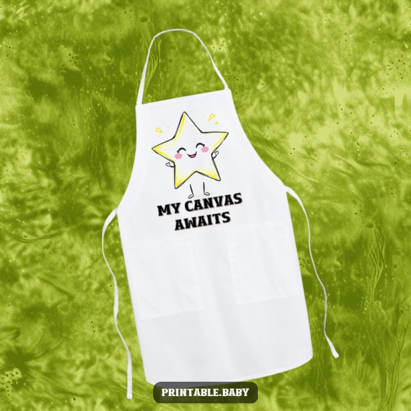 Funny crayon star apron with a smiling crayon character drawing a star, ideal for protecting clothes during creative activities.
