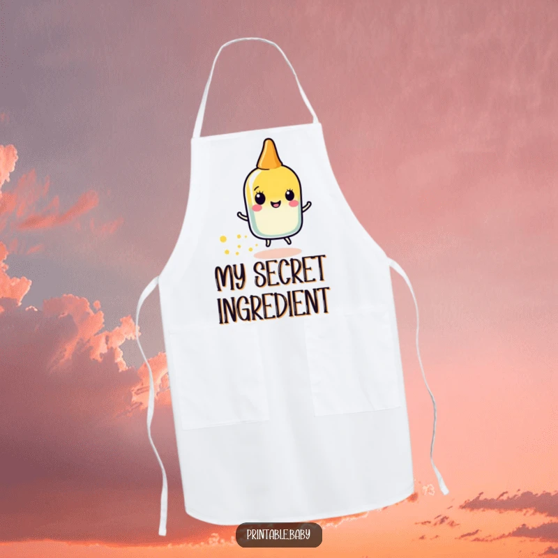 Funny glue stick sparkle apron with a happy glue stick character leaving a trail of sparkly dots, ideal for protecting clothes while crafting.