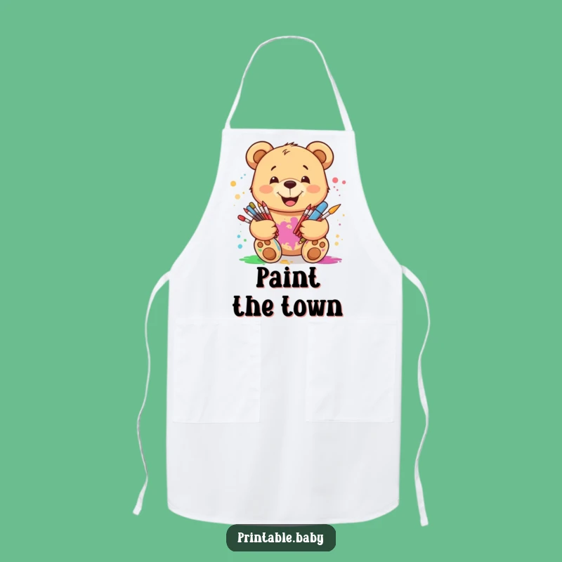 Funny Art Bear Apron: Smiling Teddy with Paint Splatters for Messy Creative Fun