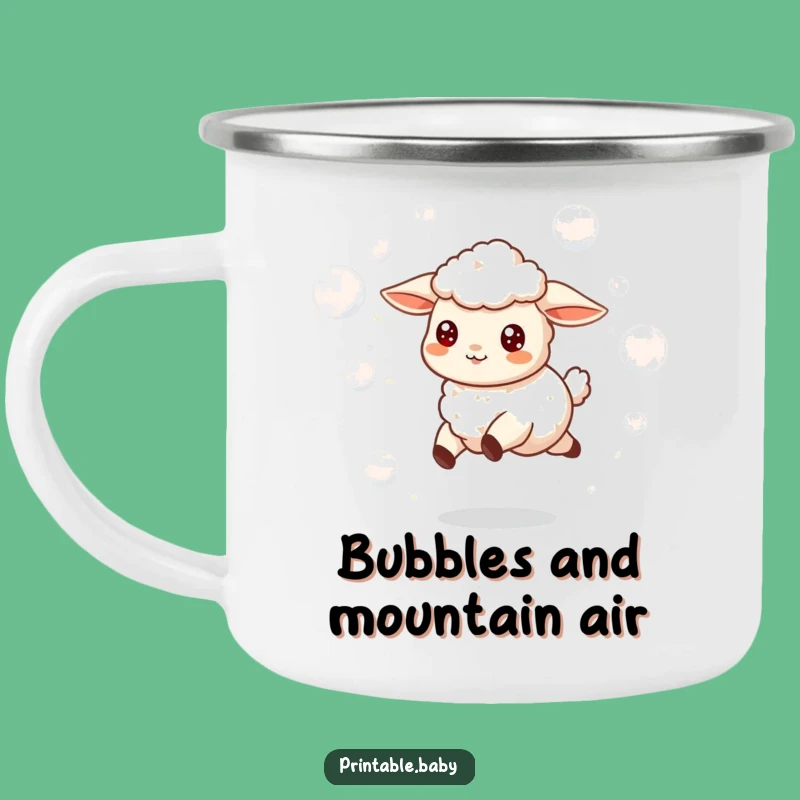 Funny Lamb Bubbles Camping Mug: Durable Skipping Sheep Enamel Mug, Perfect Funny Gift for Outdoors