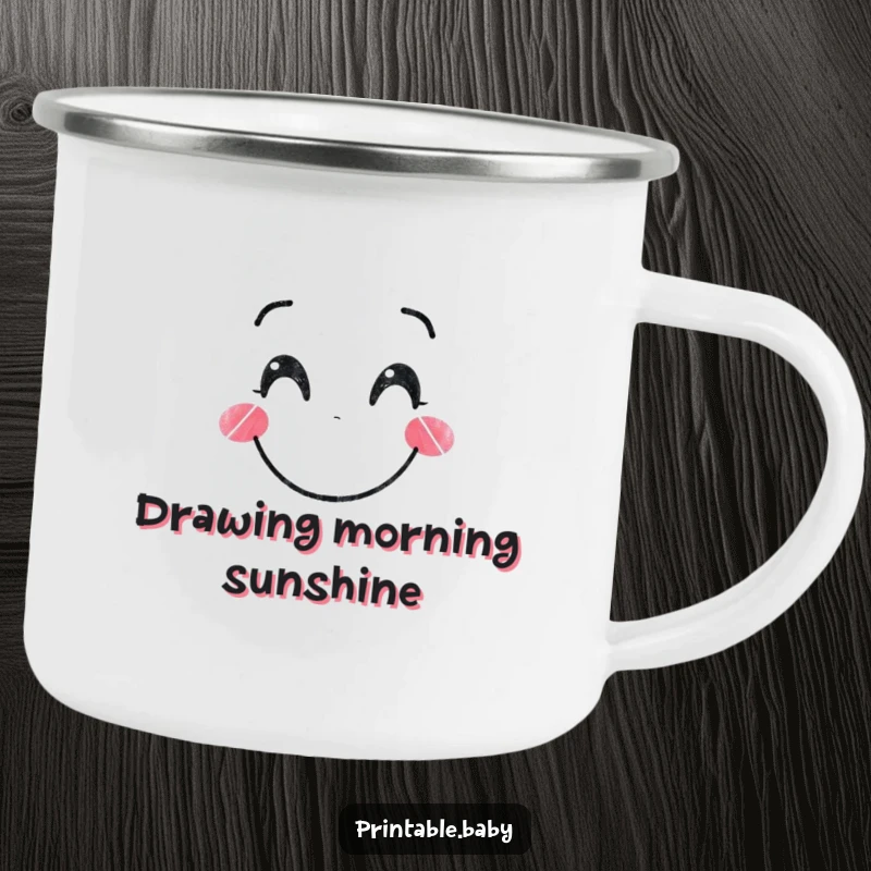 Funny Crayon Camping Mug: Sturdy mug featuring a smiling crayon character drawing a happy face, perfect for outdoor artists.
