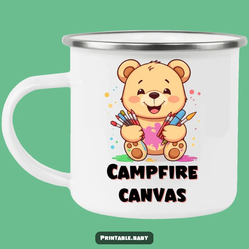 Durable Funny Art Bear Camping Mug: Smiling Teddy for Outdoor Creative Sessions