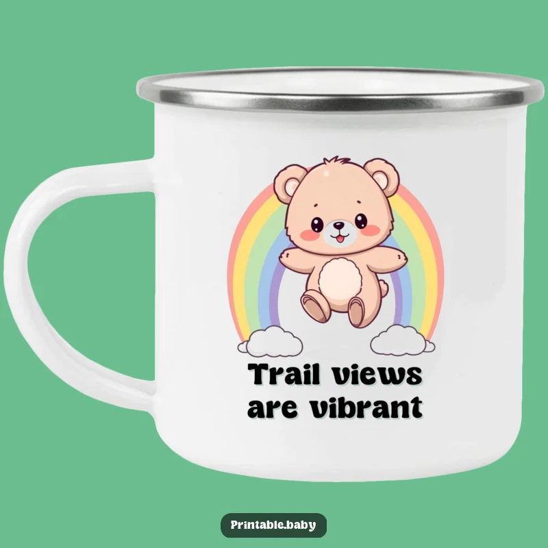 Funny Bear Cub Rainbow Camping Mug: Adventure in Full Color