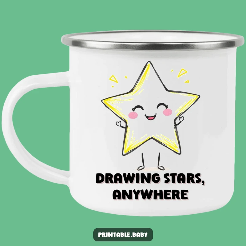Funny Crayon Star Camping Mug: Durable Artist Character Gift for Adventures