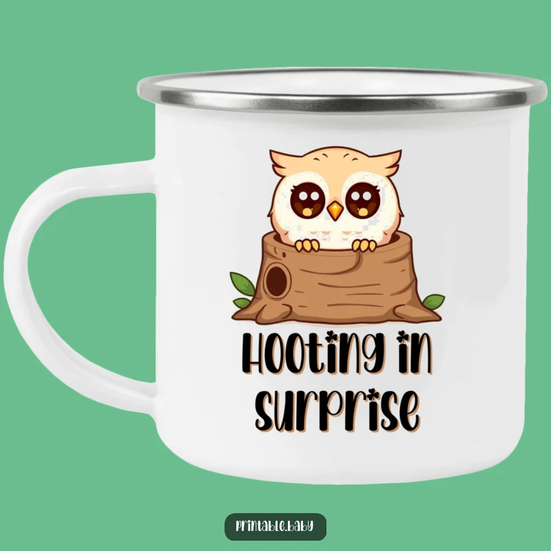 Funny Surprised Owl Camping Mug: Enjoy Outdoors with Woodland Charm