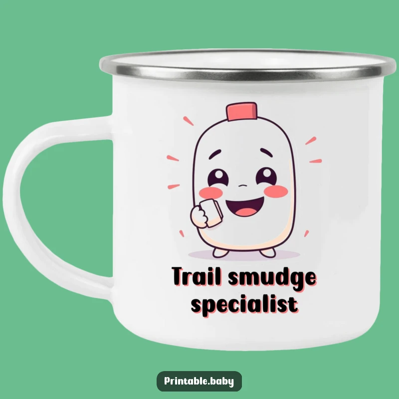 Funny Eraser Camping Mug: Mischievous Character Wipes Grins Outdoors, Humorous Adventure Gift