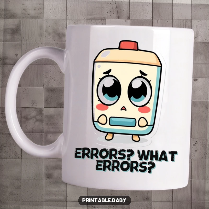 Funny Eraser Mug: A surprised eraser character with wide eyes watches a mistake disappear, highlighting relief and humor.