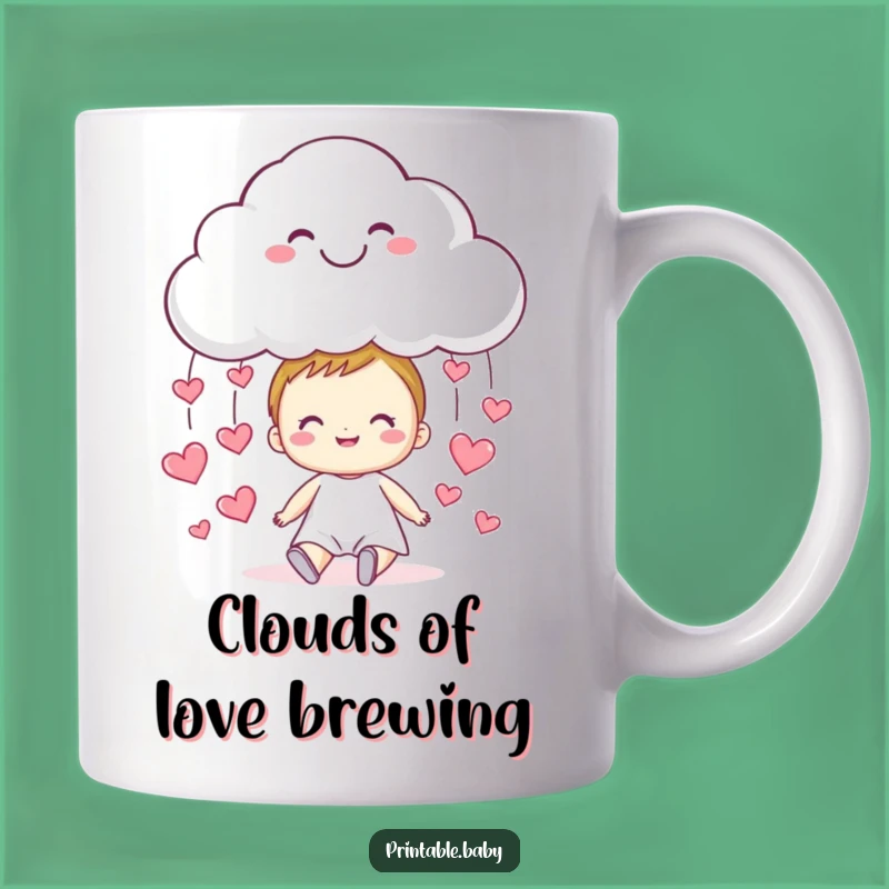 Funny Cloud Hearts Mug - Sweet Rain Character Gift for Kids