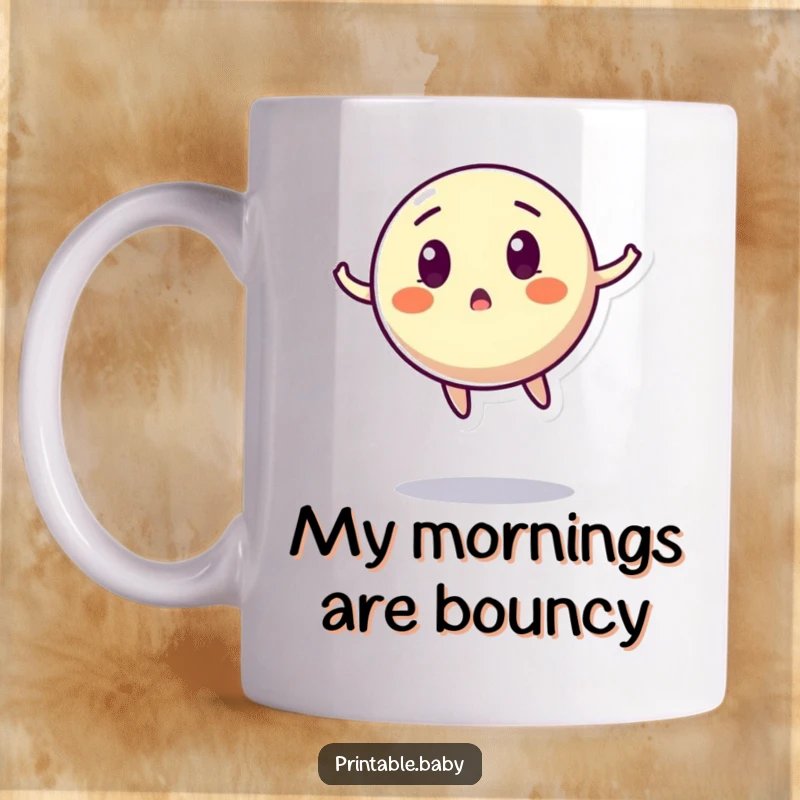 Funny Bouncing Ball Mug: A surprised, mid-air bouncing ball character, perfect for a fun and energetic gift.