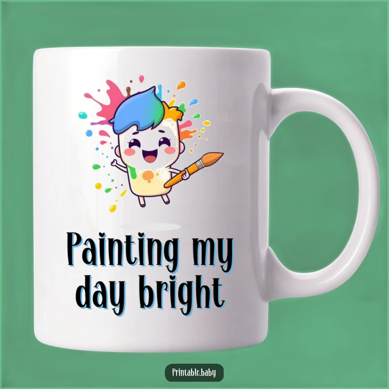 Funny Paintbrush Rainbow Mug: Cheerful Artist Character Gift for Colorful Mornings