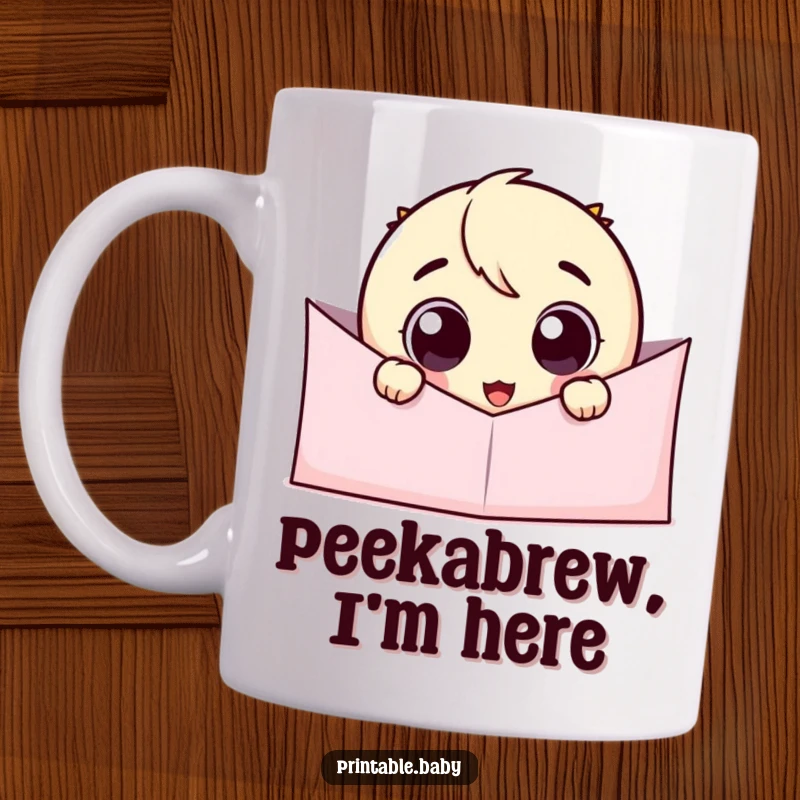 Funny Googly Eye Peeking Mug: A delighted character with big eyes peeks playfully from a paper fold, radiating pure joy and silliness.