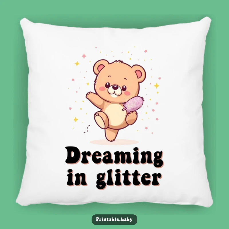 Funny Bear Cub Glitter Pillow: Sparkle Shower Comfort, Hilarious Accent Pillow