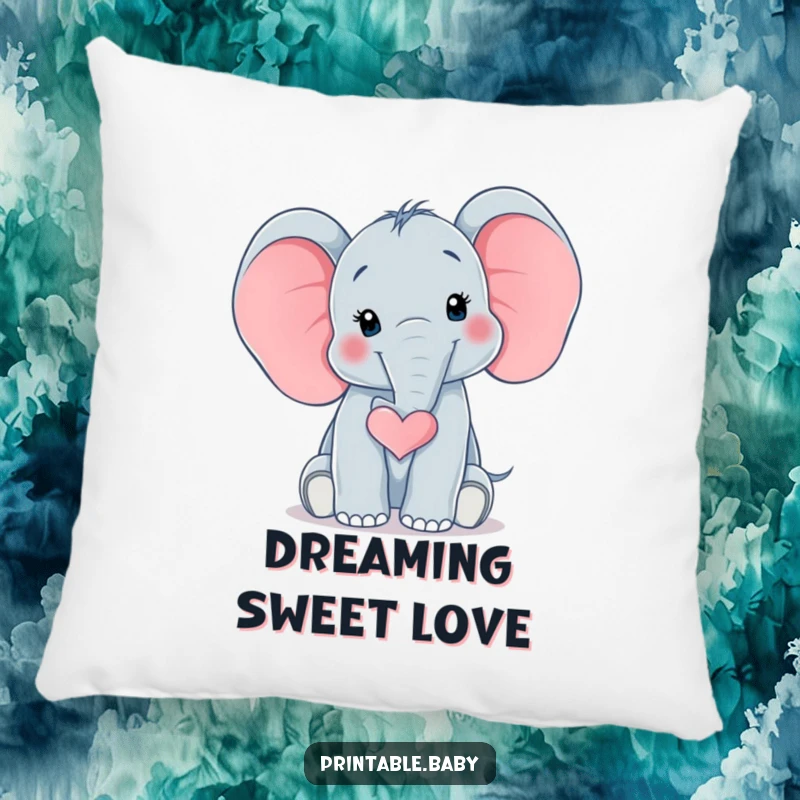 Funny Elephant Heart Pillow featuring a surprised baby elephant with its trunk curled into a heart shape, offering plush comfort and endearing humor.