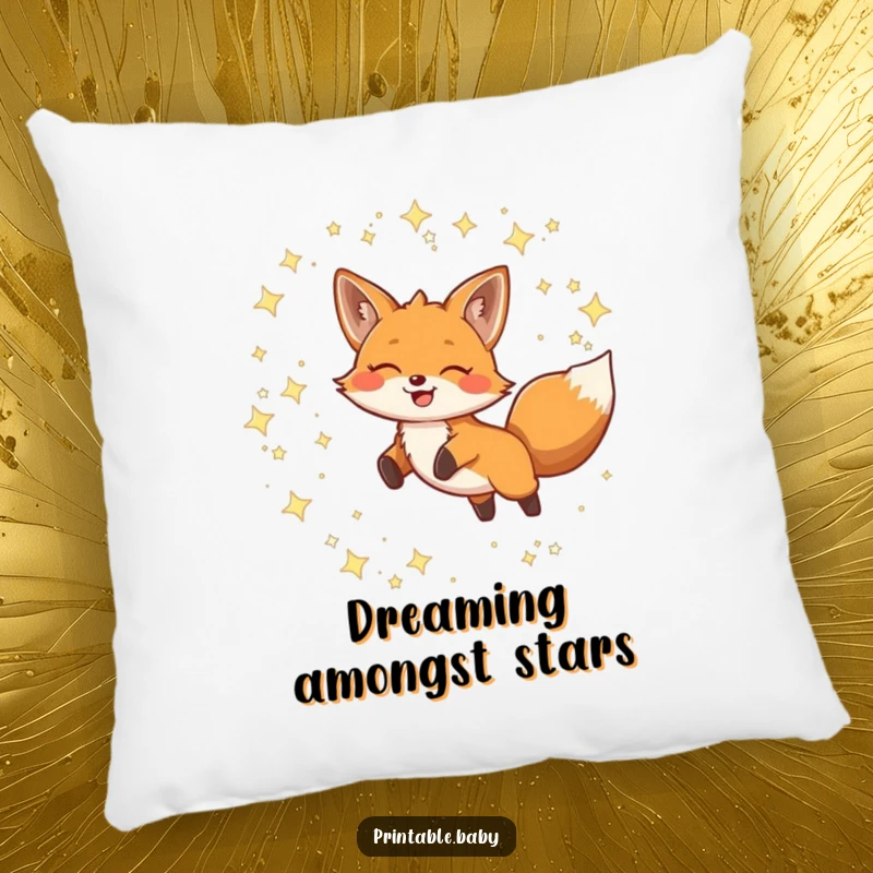 Funny Pillow featuring a smiling fox leaping through twinkling constellations, perfect for adding whimsical comfort to any space.
