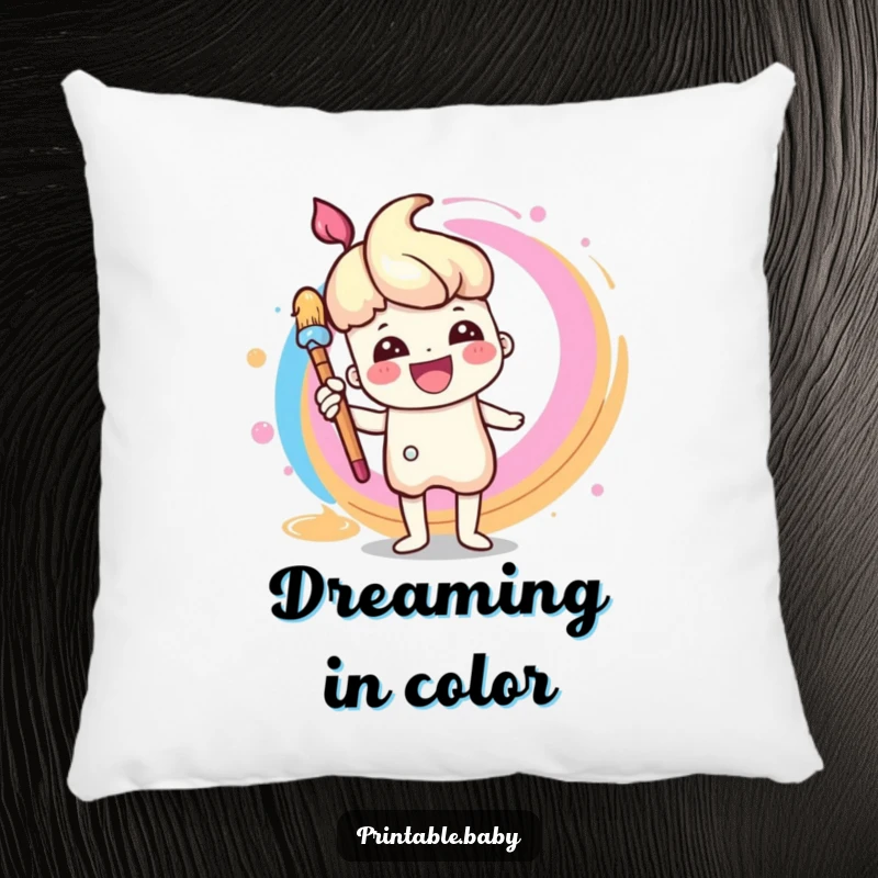 Funny Paintbrush Pillow: A soft pillow featuring a cheerful paintbrush character creating a rainbow swirl, perfect for adding artistic charm.