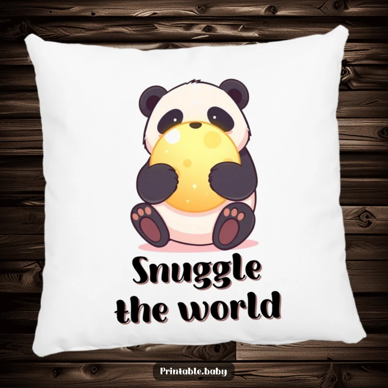 Funny pillow featuring a sweet panda bear hugging a glowing planet, offering comfort and a symbol of environmental affection.