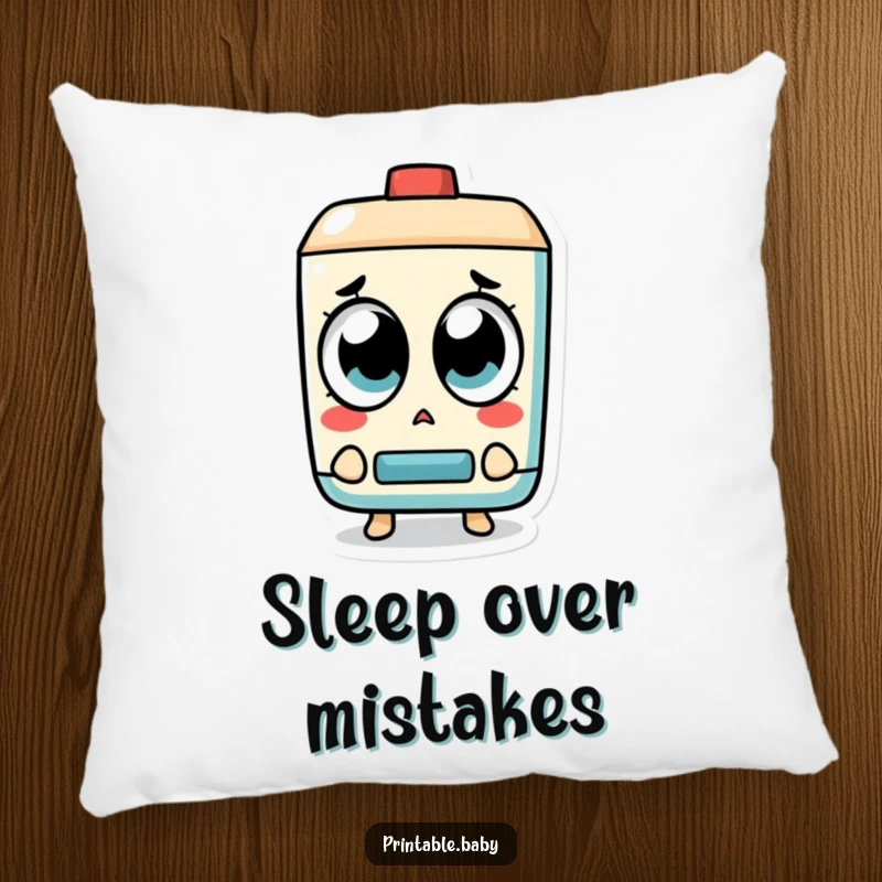 Funny Eraser Pillow: A surprised eraser character with big eyes watches a mistake disappear, offering comfort and lighthearted humor.