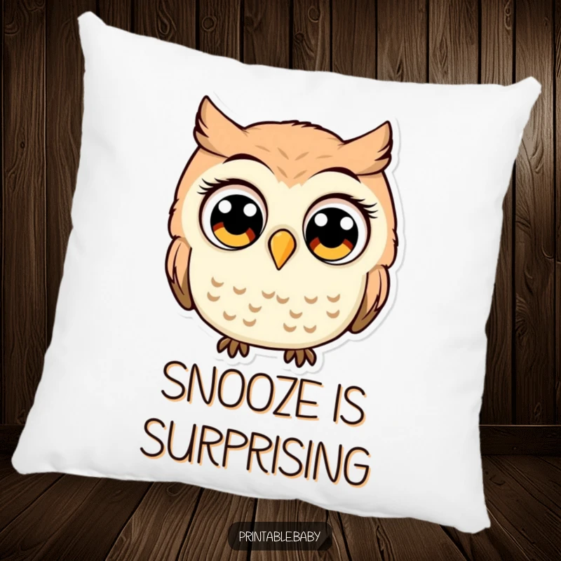 Funny owl with comically large, wide eyes, appearing startled, a humorous pillow for cozy, expressive comfort.