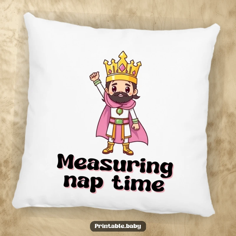 Funny pillow featuring a triumphant ruler character standing on a finished drawing, offering comfort.