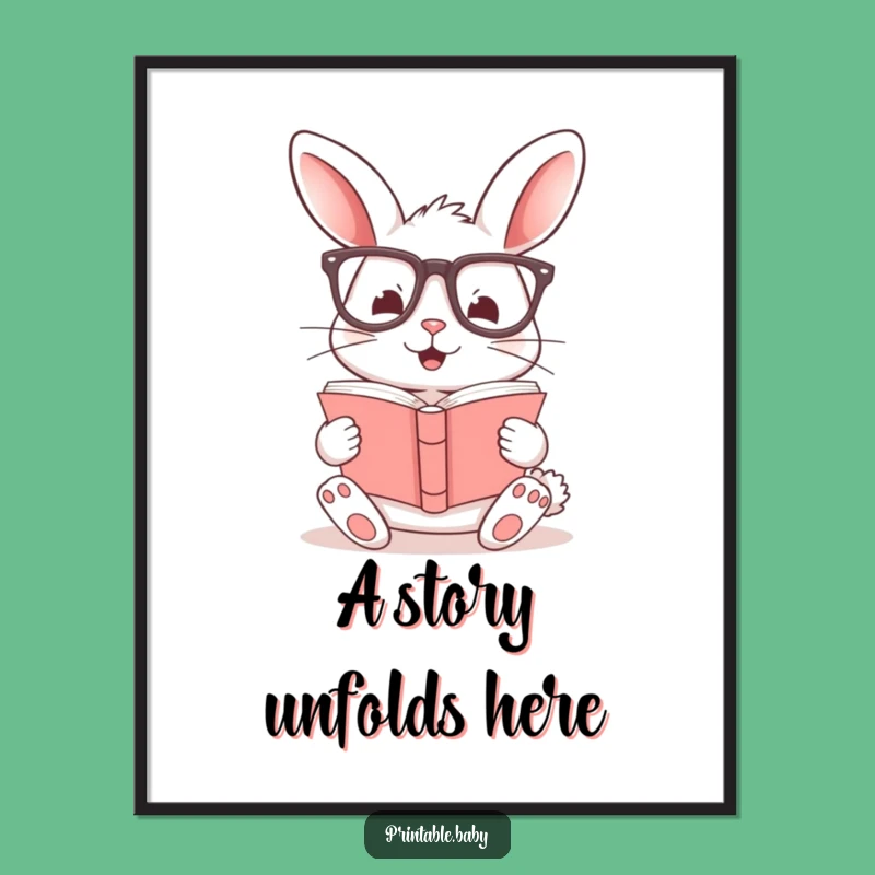 Funny Bunny Reading Digital Print: Whimsical Glasses-Wearing Rabbit Wall Art, Perfect Funny Gift Idea