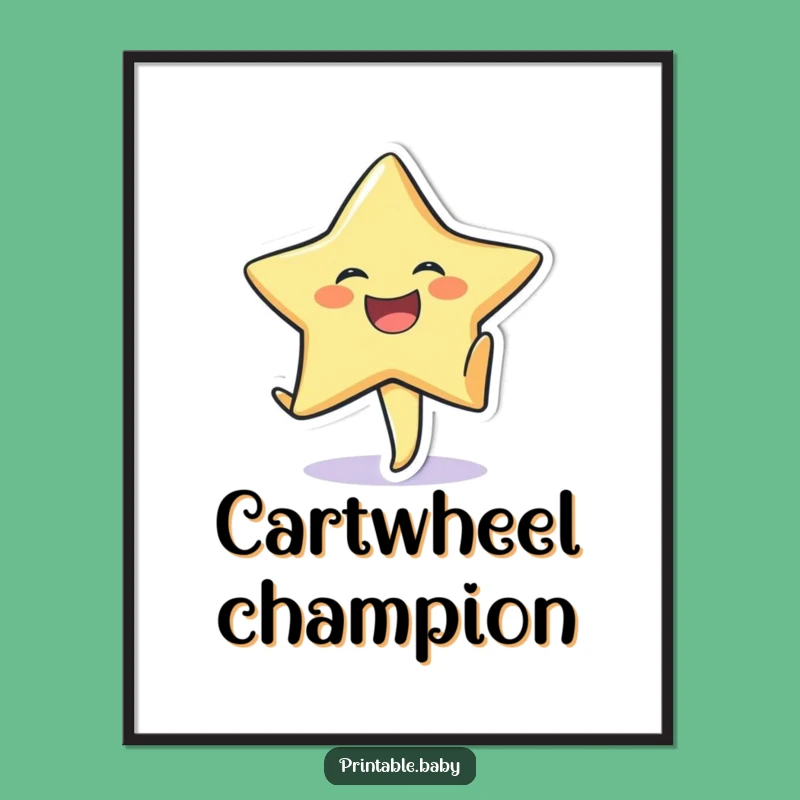 Funny Laughing Star Cartwheel Digital Art: Cheerful Sticker Print for Walls