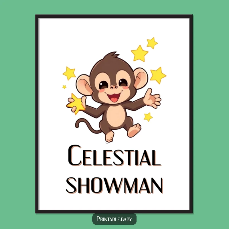 Funny Monkey Star Digital Print: Instant Whimsical Decor