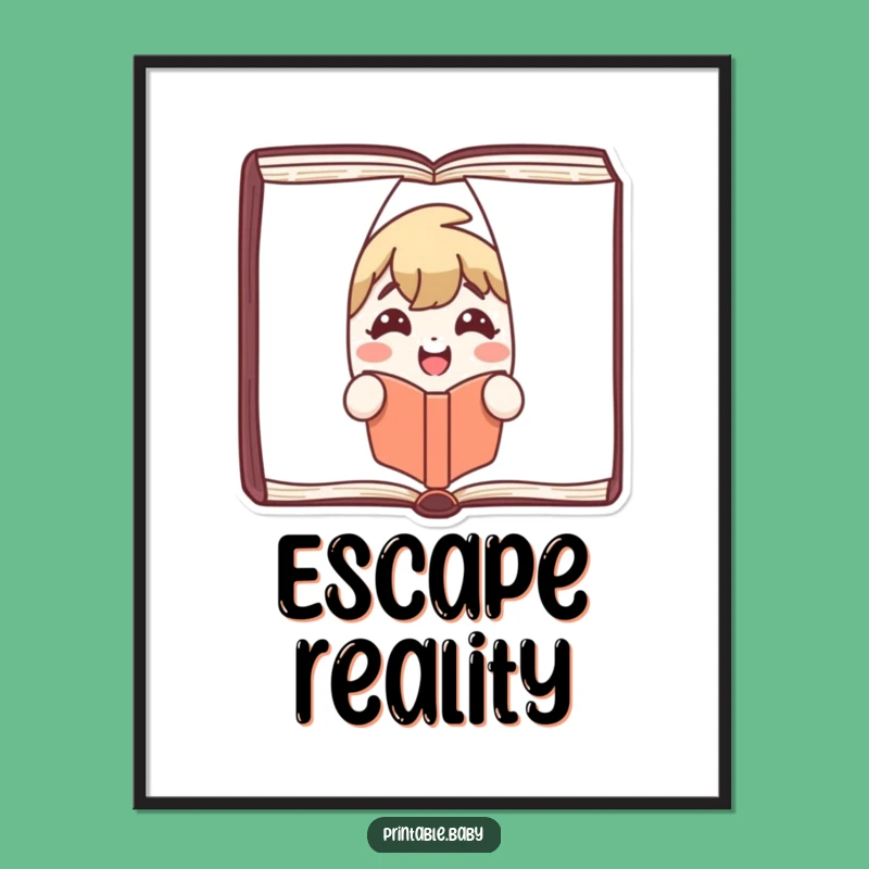 Funny Book Character Art Print: Joyful Peeking Smile, Digital Decor Gift