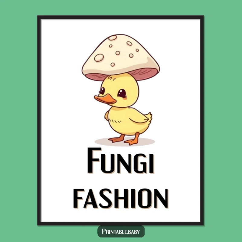 Funny Duckling Digital Art Print - Balancing Mushroom Decor, a Quirky Woodland Gift
