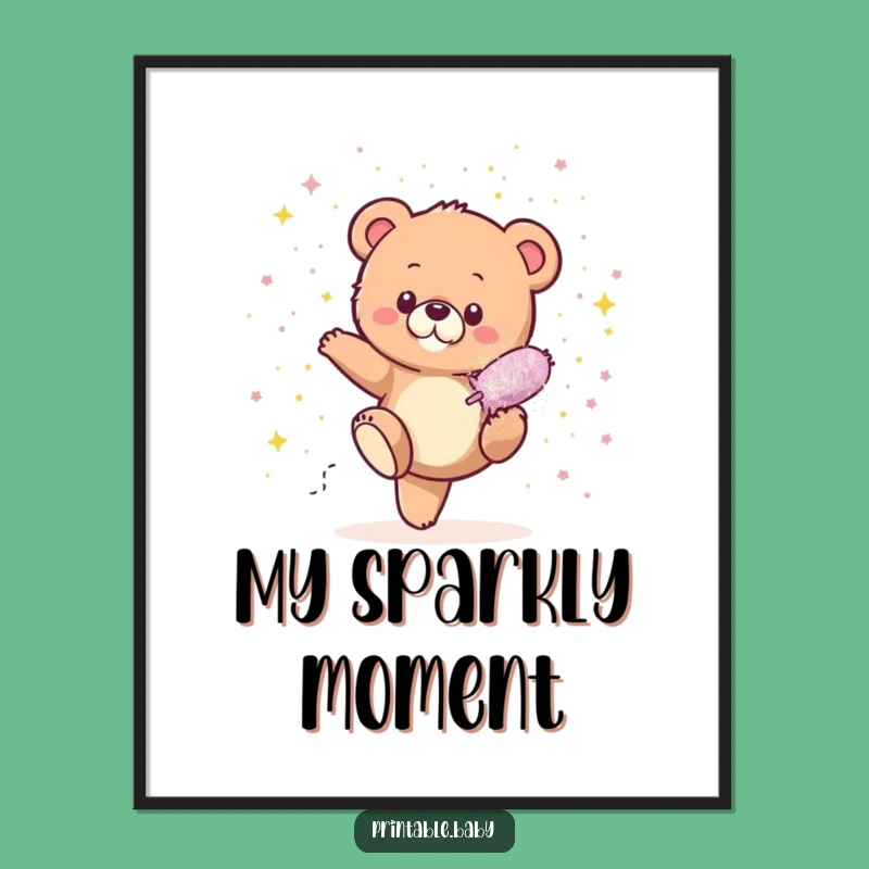 Funny Bear Cub Glitter Digital Art: Sparkle Explosion, Instant Hilarious Decor Gift