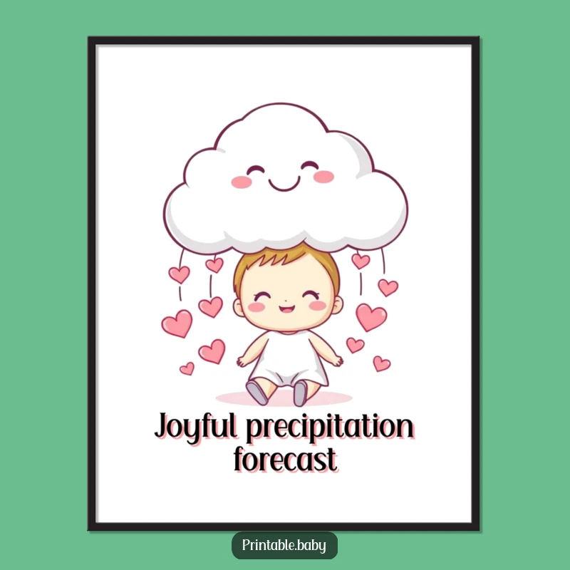 Funny Cloud Hearts Digital Art - Whimsical Rain Printable
