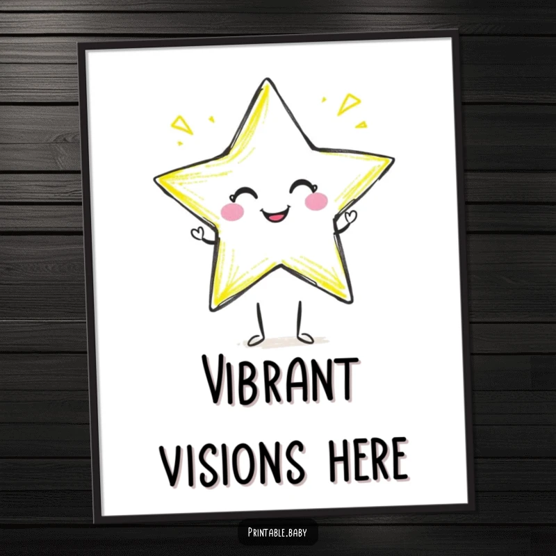 Funny crayon star digital art print of a smiling crayon character drawing a star, ready to download and display.