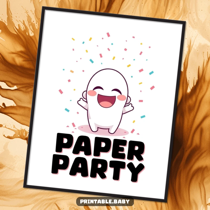 Funny digital art of a playful hole punch character laughing joyfully as colorful confetti falls.