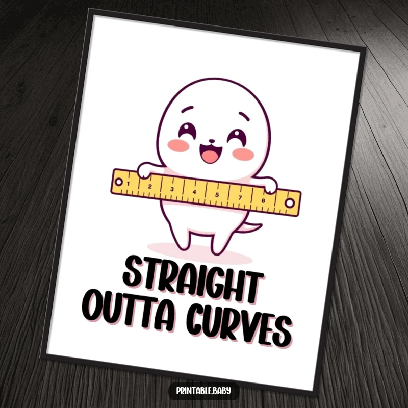 Funny Ruler Digital Art Print: Printable art of a delighted ruler character measuring a loop-de-loop pattern, perfect for adding instant precision and humor.