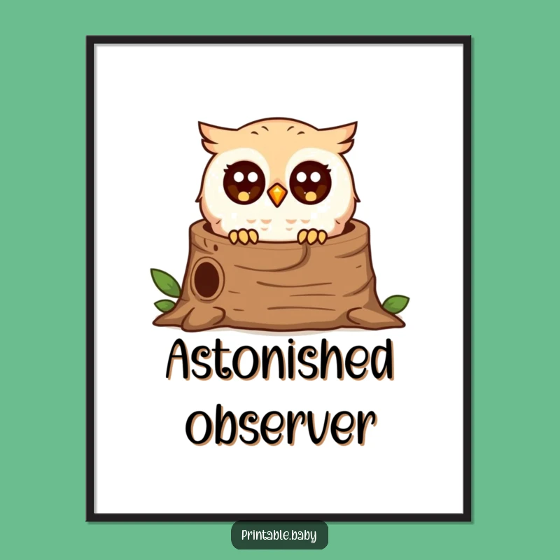 Funny Surprised Owl Digital Art: Printable Woodland Decor