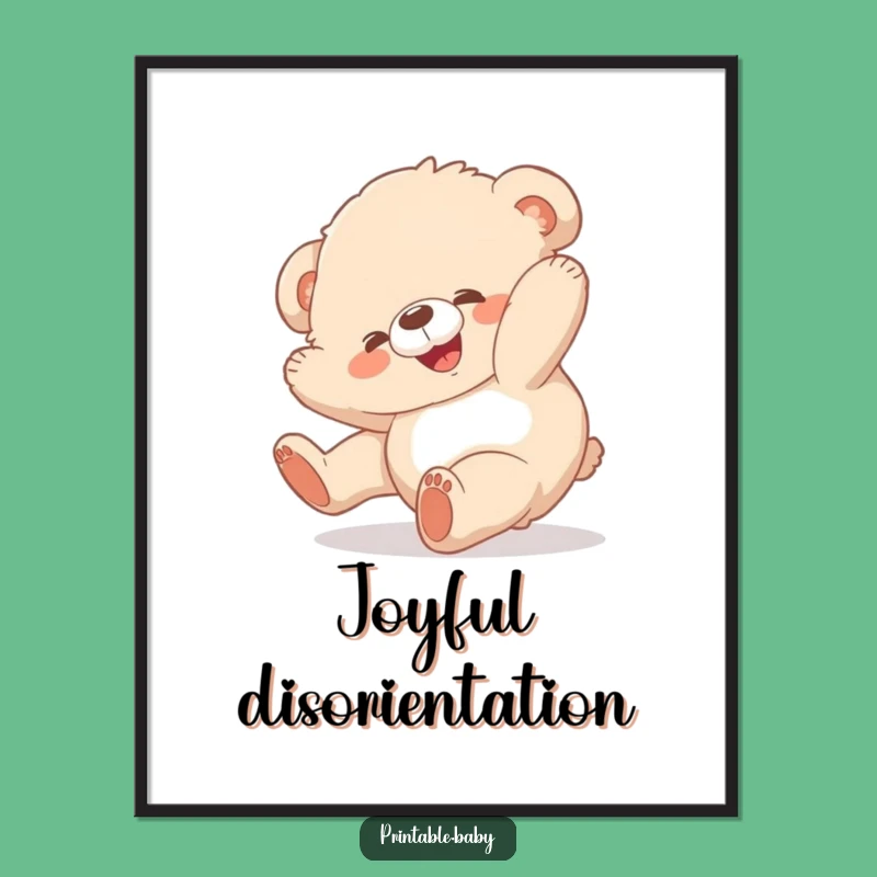 Funny Bear Cub Digital Art: Printable Joyful Tumbling Decor