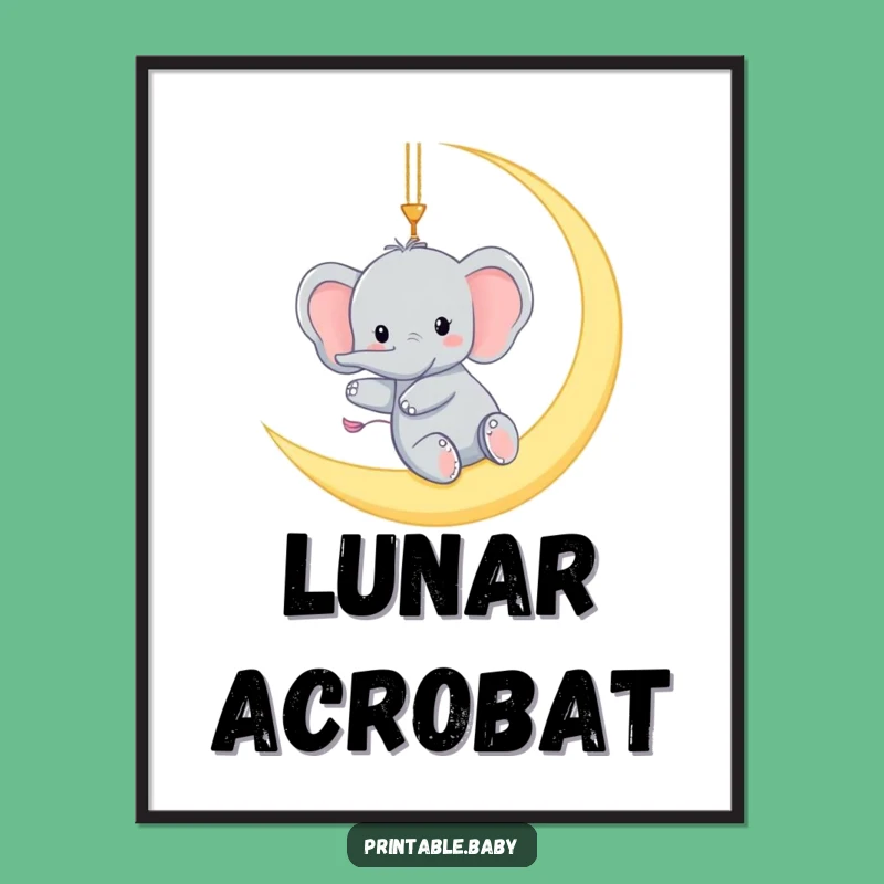 Funny Elephant Moon Digital Print: Instant Whimsical Decor