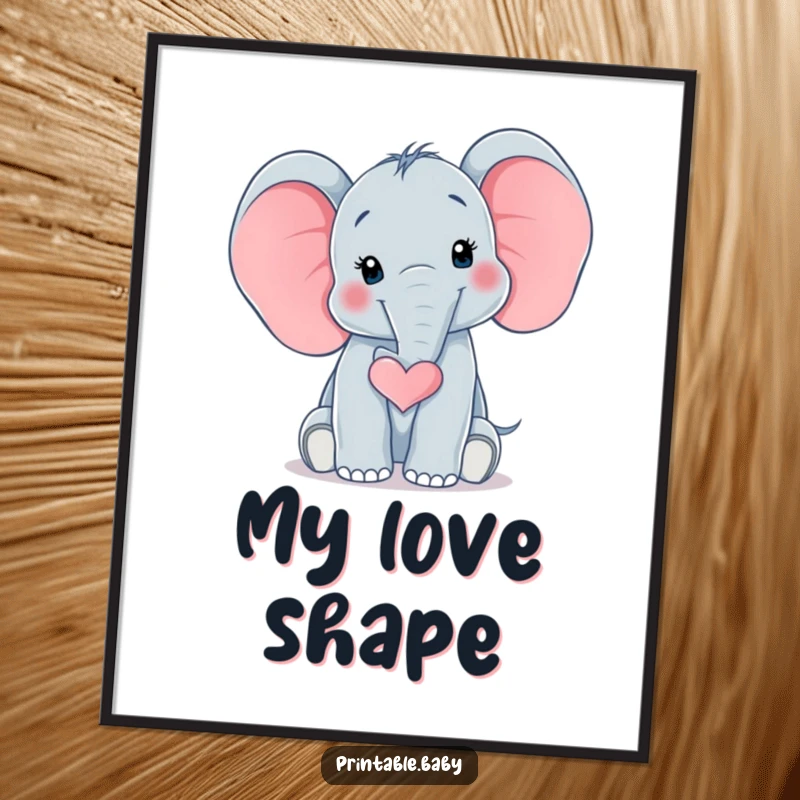 Funny Elephant Heart Digital Art Print of a surprised baby elephant curling its trunk into a heart shape, capturing pure, adorable love.