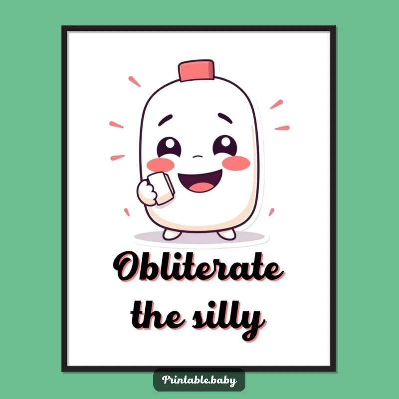 Funny Eraser Digital Art: Mischievous Character Erases Grins, Instant Humorous Decor Gift