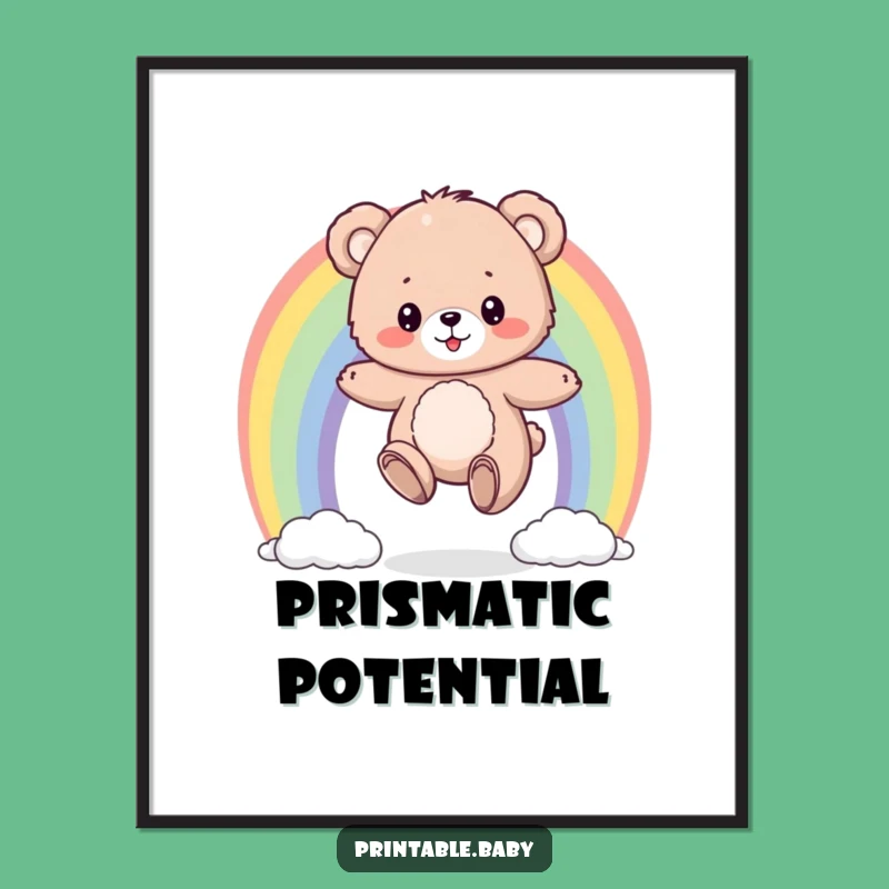 Funny Bear Cub Rainbow Digital Print: Instant Joyful Decor