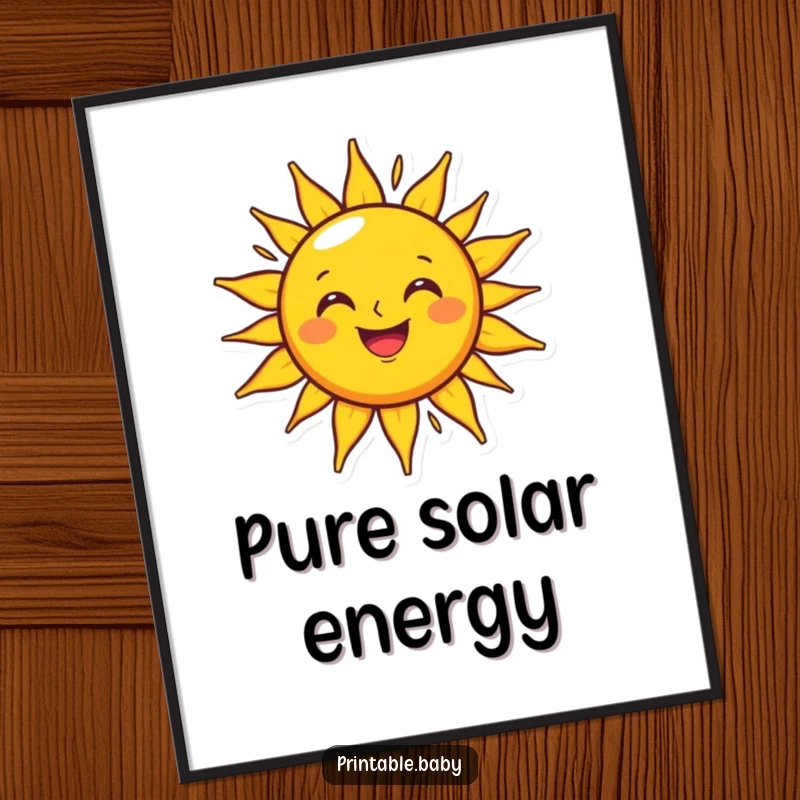 Funny grinning sun digital art print of a happy character shining brightly on an outline, instantly downloadable for joy.