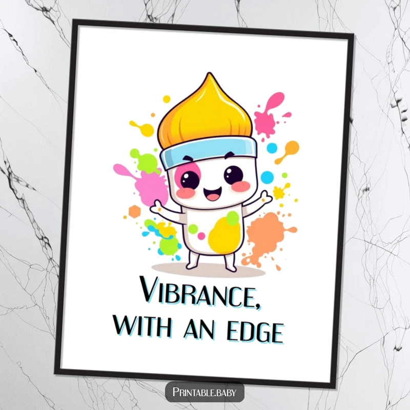 Funny Paintbrush Digital Art Print: Printable art of a mischievous paintbrush splashing vibrant colors with a smirk, perfect for adding artistic energy.