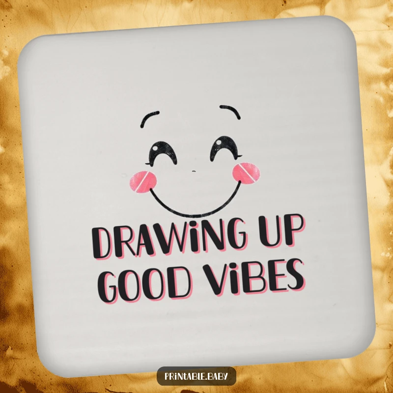 Funny Crayon Coaster: Decorative coaster featuring a smiling crayon character drawing a happy face, adding artistic humor to drink protection.