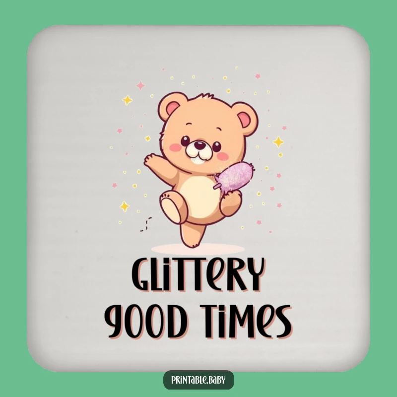 Funny Bear Cub Glitter Coaster: Tiny Cub Sparkle Protection, Hilarious Gift