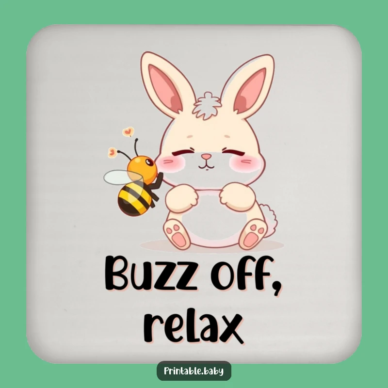 Funny Bunny Startled by Bee Coaster: Protect Surfaces with Humor!