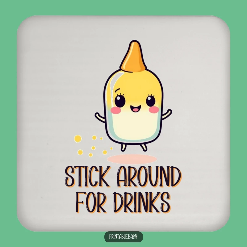 Funny Glue Stick Sparkle Drink Coaster: Character Gift for Crafty Tables