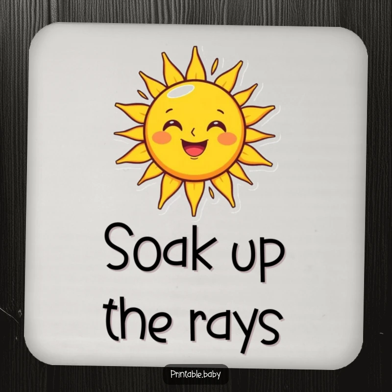 Funny grinning sun coaster featuring a happy character beaming light on an outline, perfect for protecting furniture.