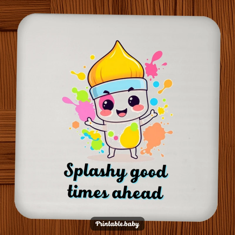 Funny Paintbrush Coaster: Decorative coaster featuring a mischievous paintbrush splashing vibrant colors with a smirk, adding artistic humor.